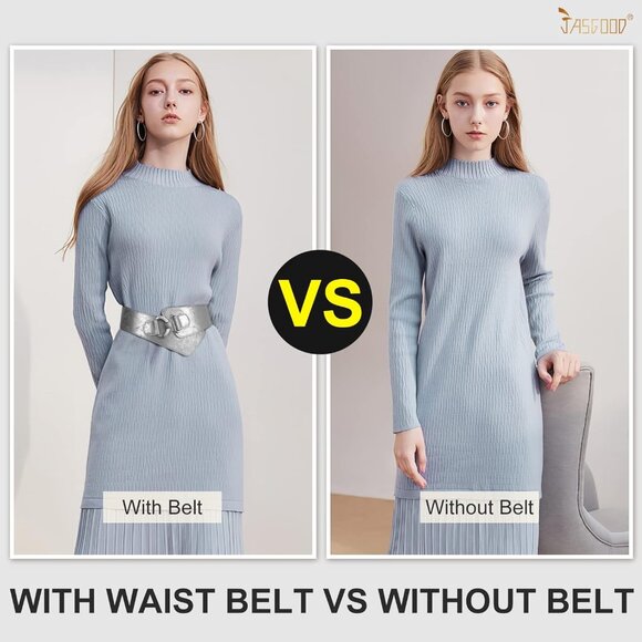 Women\'s Wide Elastic Stretch Waist Belt Adjustable Dress Belt Matte Silver Grey